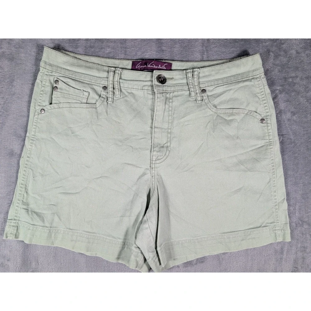 Gloria Vanderbilt Womens Sage Green Denim Shorts Mid Rise Casual Summer Size 14